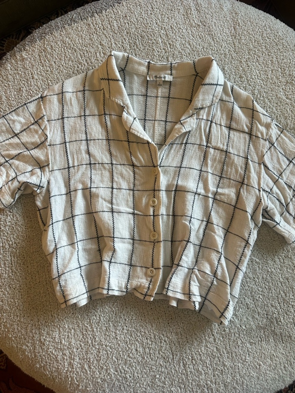Madewell Cream Button-Down Cropped Check Shirt